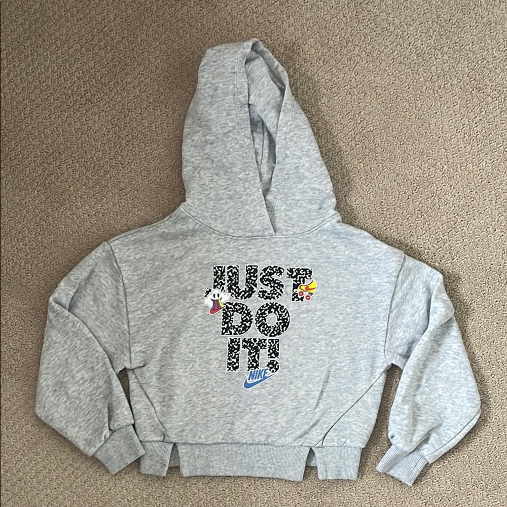 Nike Gray Cropped Hoodie Just Do It Sweatshirt (size 5-6 years)